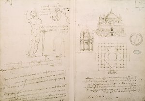 Schizzo di una chiesa simile a San Sepolcro a Milano, fol. 4r dal Codice Ashburnham I e II (precedentemente parte del Ms B (2184) e Ms A), c.1492 da Leonardo da Vinci
